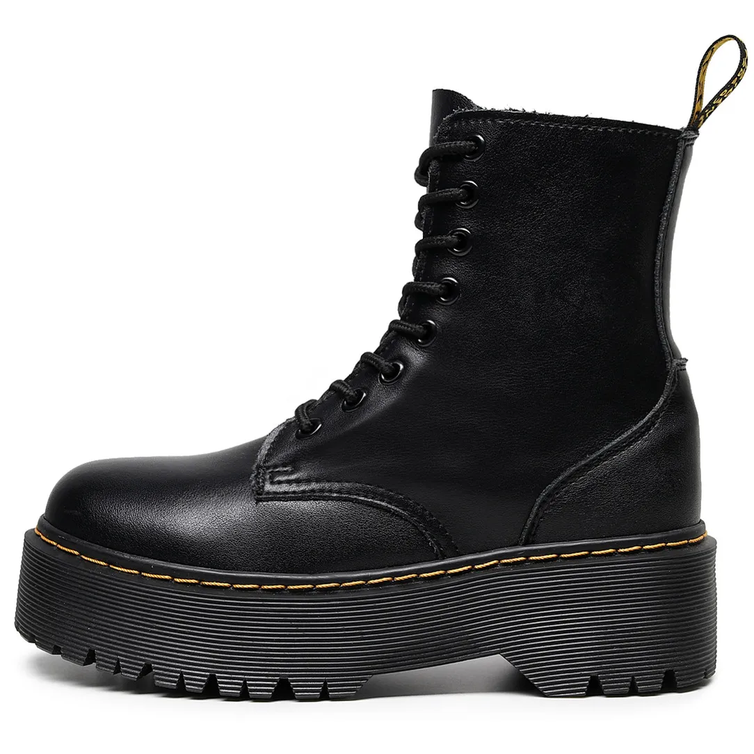 Large Size 35 45 Genuine Leather Platform Ankle Boots Women Black Leather Motorcycle Punk Shoes Thick Bottom ankle boots