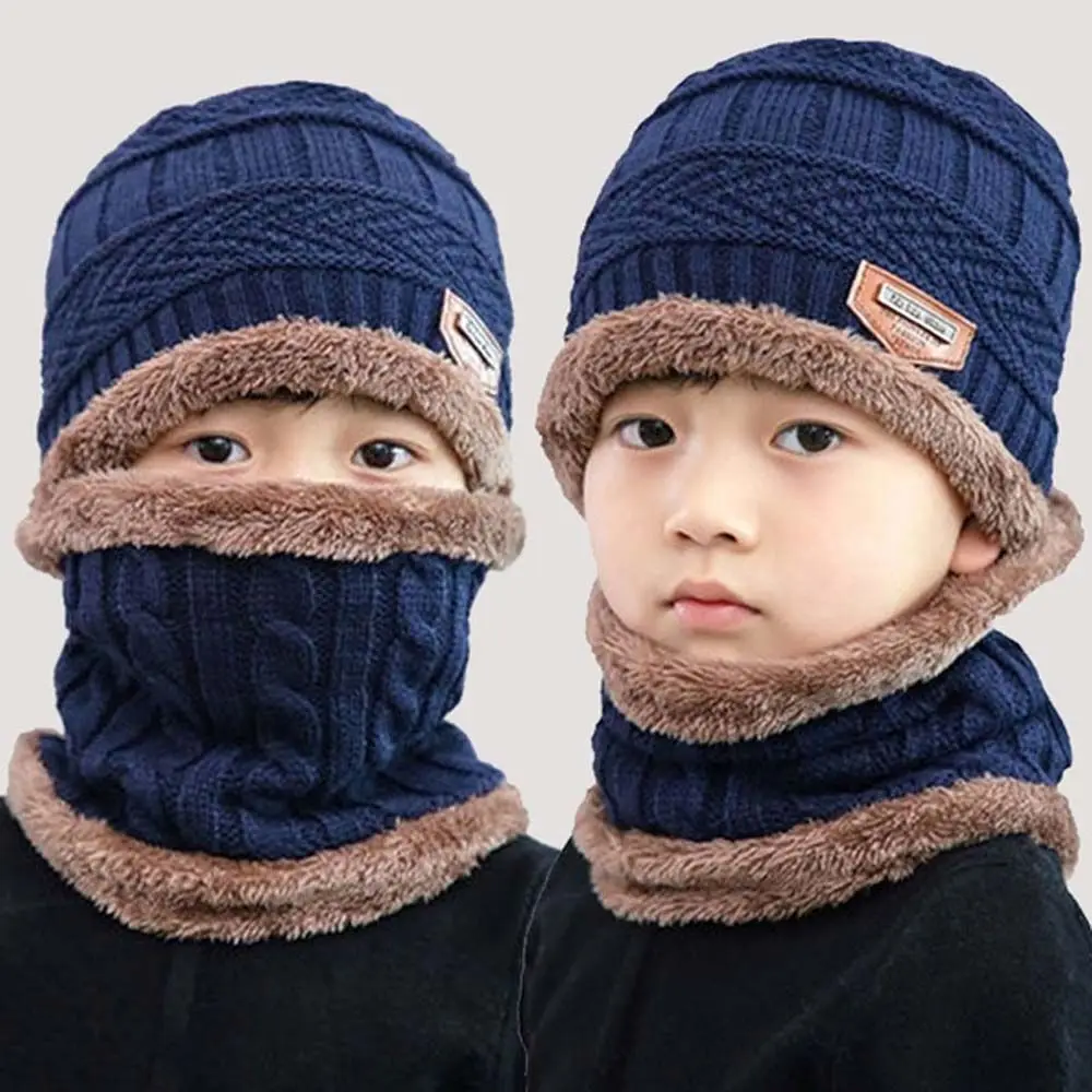 

Comfortable Children Cap Neck Warmer Fleece Lined Boy Beanie Hat Hedging Hat Scarf Set Kids Cap Scarf Set Winter Knit Hats