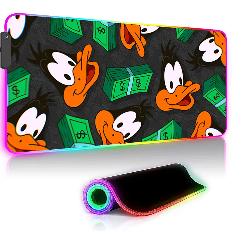 Donald Duck Loves Money Anime Kawaii Large Mouse Pad RGB Laptop Office Rubber Soft Desk Mat Keyboard Anti-skid Gaming Mousepad donald duck loves money rgb anime large mousepad notebook accessories game rubber soft mouse pad led illuminated backlight mat