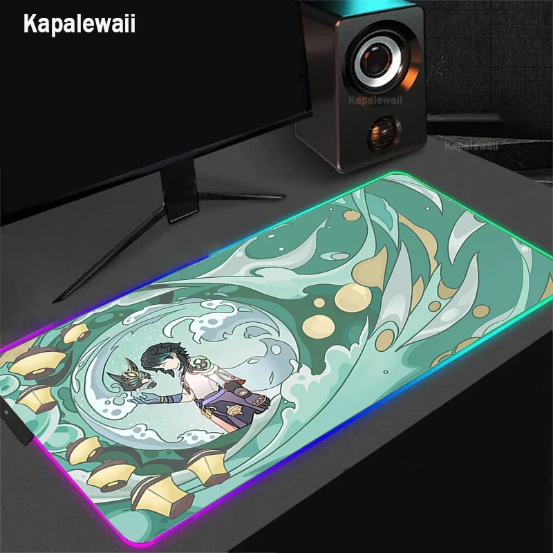

Игровой коврик для мыши в стиле аниме, RGB, настольные коврики Genshin Impact, геймерский коврик для мыши, настольные коврики с подсветкой, резиновые светодиодный XXL, коврик 90x40