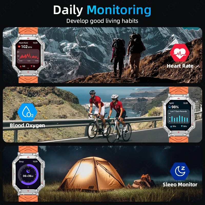 LIGE 2025 New GPS Sport Smart Watch Men 3ATM Waterproof Fitness Tracker AI Voice Call 450mAh Battery Smartwatch Compass Bracelet