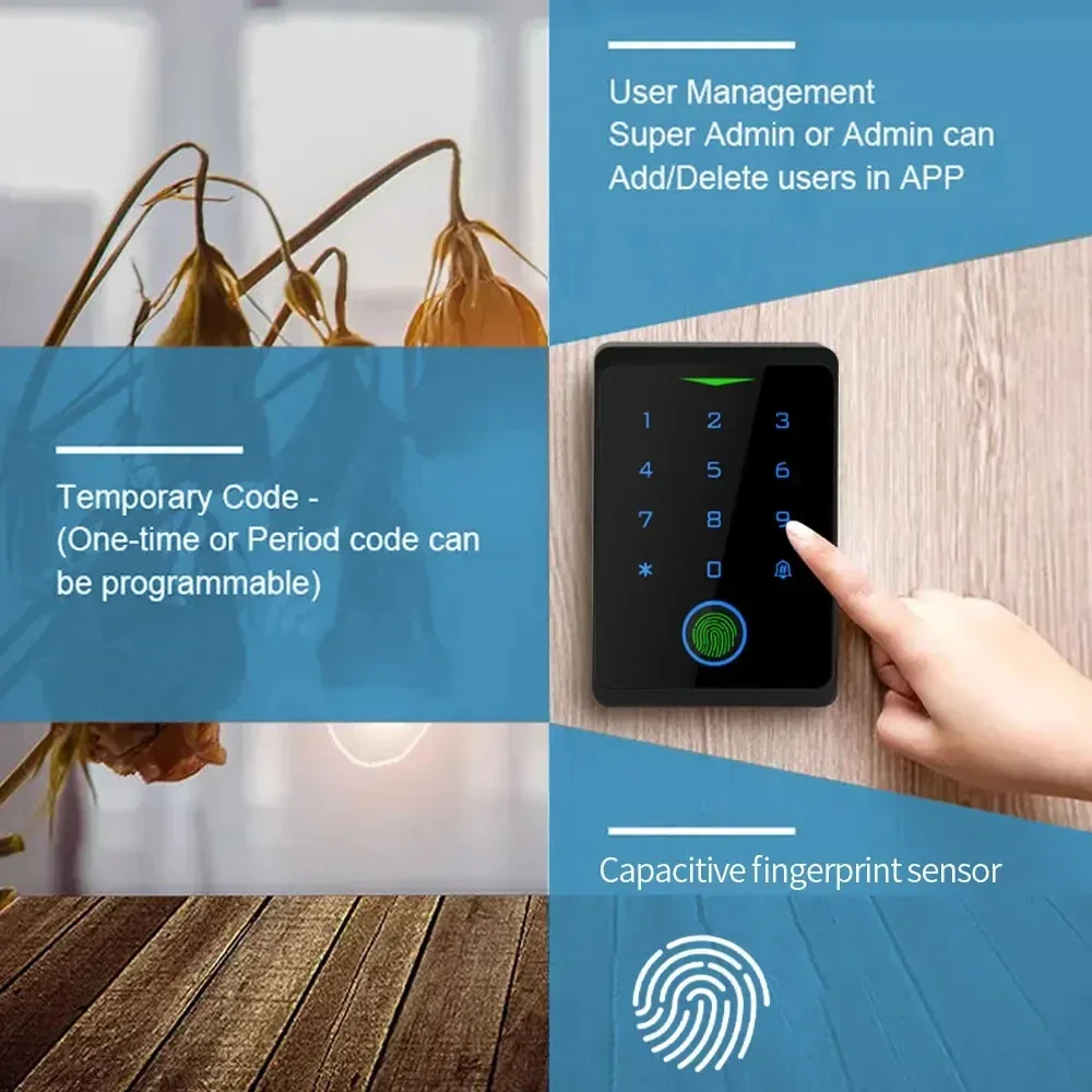 Tuya App Fingerprint Sliding Door Lock WIFI Access Control Standalone Keypad IP66 Waterproof Fingerprint EM RFID Card Door Entry