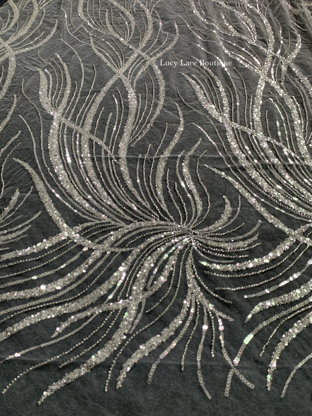 Crystal Transparent Clear Sequins Beads Embroidered Lace Fabric