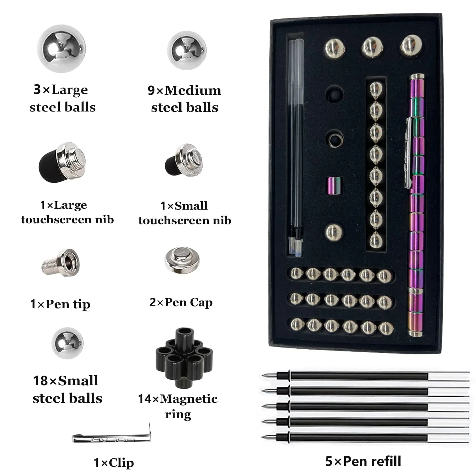 Magnetic Decompression Fidget Pen, Multifunctional Metal Ballpoint Pen with Colorful Magnet Balls, Cool Gadget Gift for Kids