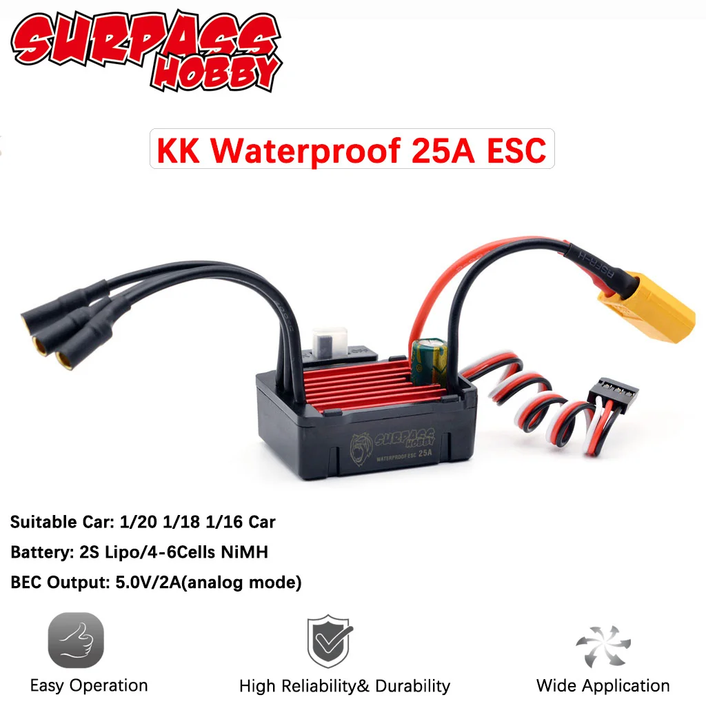 High-Performance Waterproof Brushless ESC with T/XT60 Plug for RC Cars