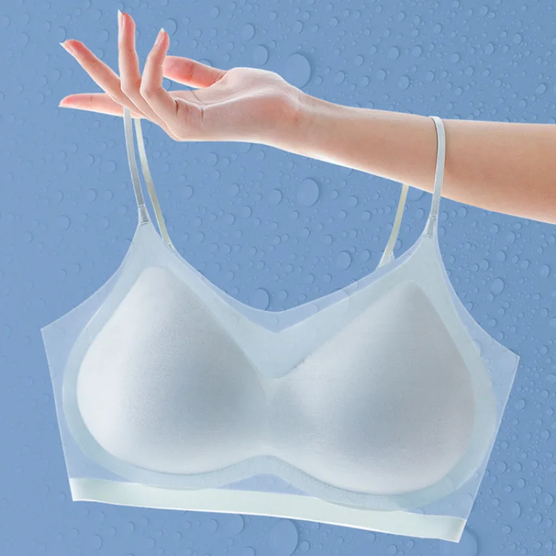 

2023Summer Ultra Thin Ice Silk Traceless Underwear for Women Breathable Large Size Sports Bra Beautiful Back Sleep Bra Bralette