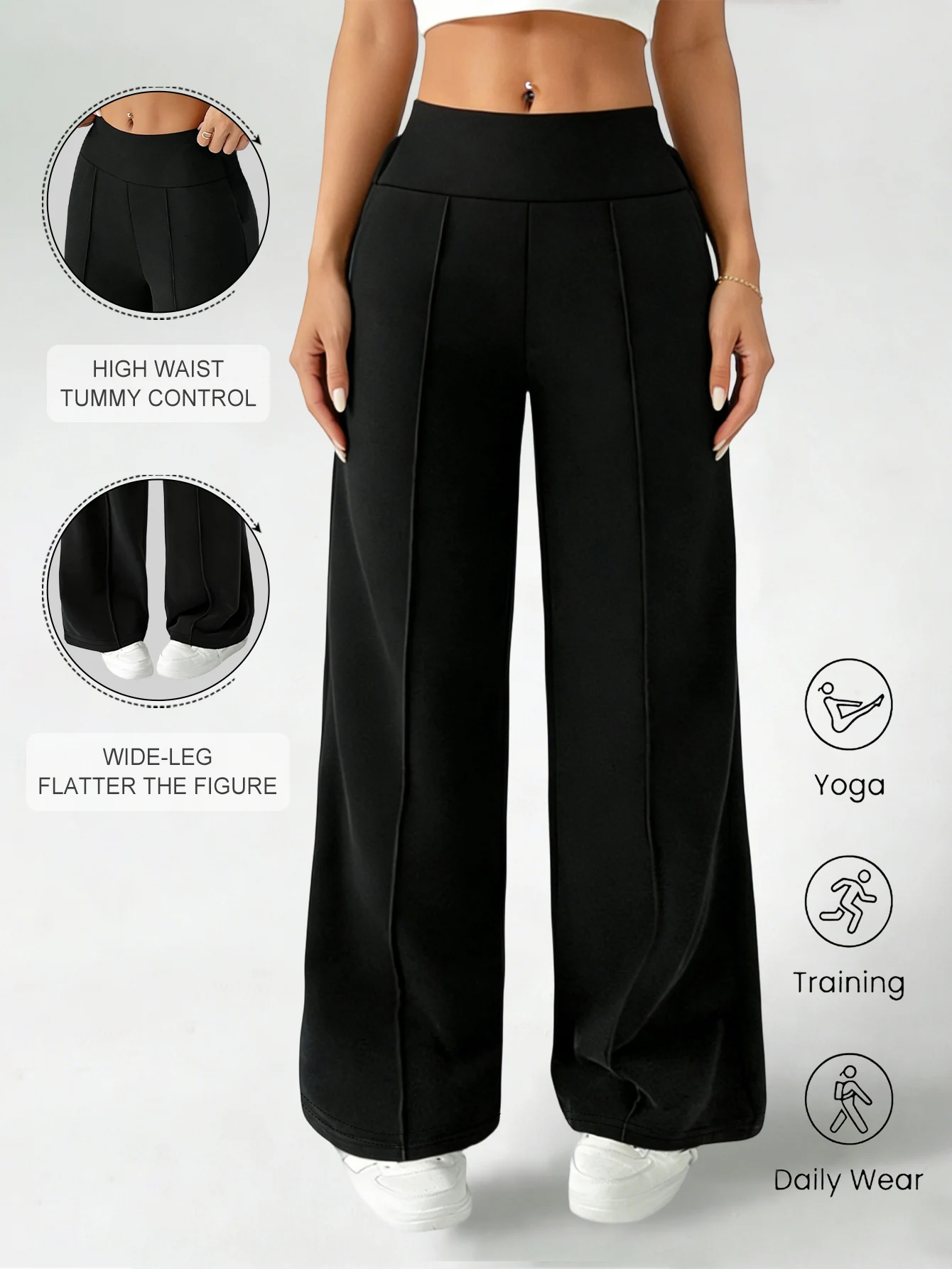 Women High Waist Straight Pants Solid Color Casual Office Trousers Slim Loose Streetwear 4