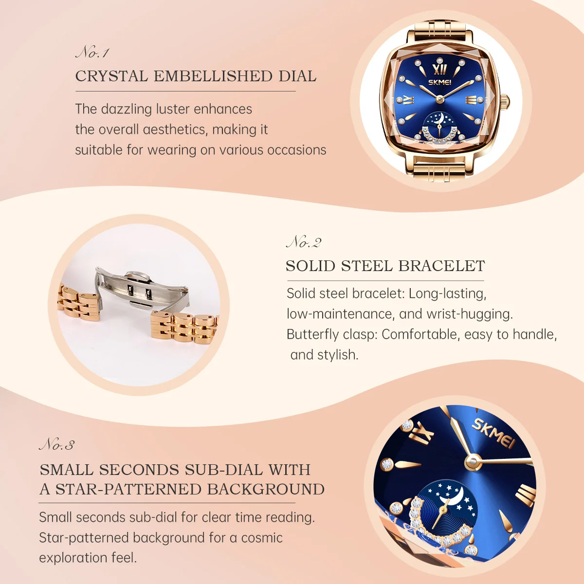 ساعة كوارتز للسيدات فاخرة من SKMEI مقاومة للماء من...