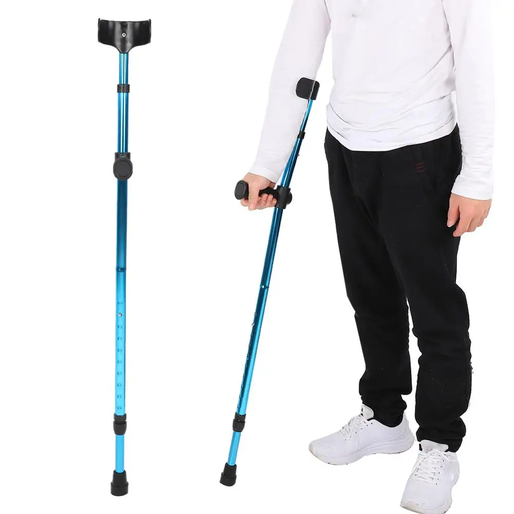 Portable Folding Walking Stick Adjustable Telescopic Underarm Cane Crutch Half-circle Arm Rest  Seniors Disabled Trekking Hiking