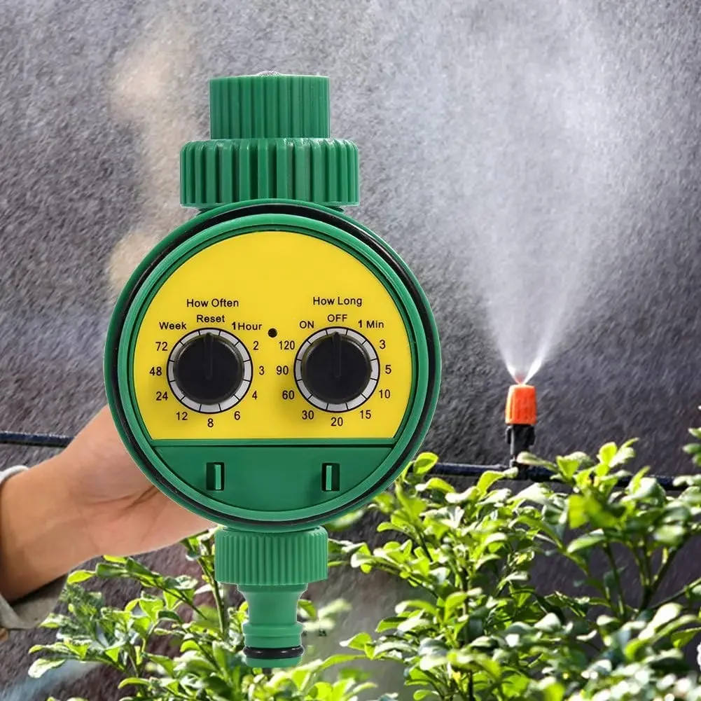 Manguera de riego automática electrónica para jardín, de plástico verde para exteriores, con temporizador y grifo, versión nueva y mejorada.