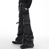 IEFB Multi-pocket Jeans Three-dimensional Lace-up Design Wide-leg Overalls 2024 Autumn Streetwear Black-grey Denim Pants 24X1350 3