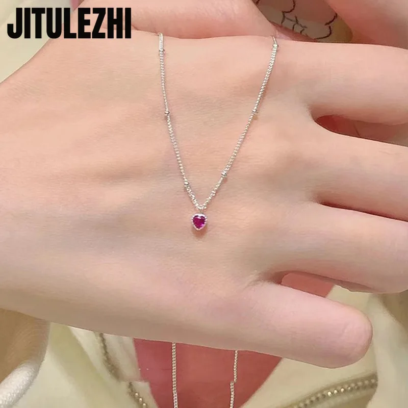 925 Sterling Silver Necklace Pendant For Women Jewelry Love Small Mini Red Heart Pendant Simple Heart Shaped Collar