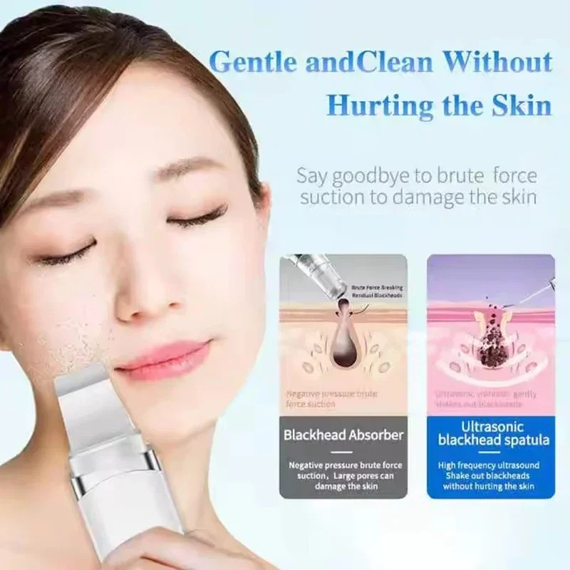 New Facial Ultrasonic Skin Scrubber Spatula Deep Face Cleaning Blackhead Remover Face Lift Machine Peeling Shovel Pore Cleaner