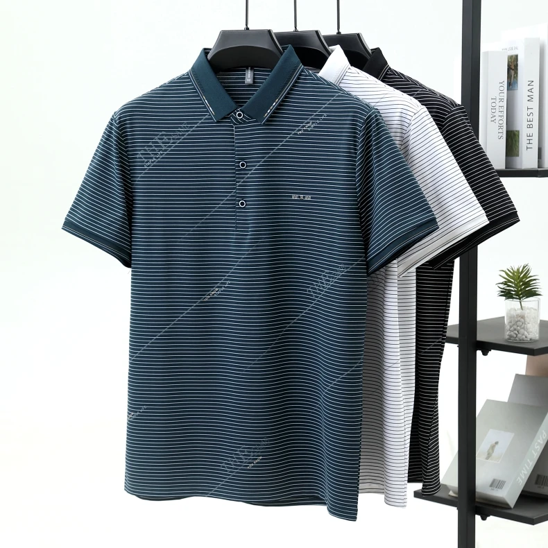 Fashion letter jacquard striped short sleeve polo shirt men's luxury trend brand summer silky breathable new item lapel T-shirt 14 Sf46b6af0424f4a56b19523fa847fdfc1f