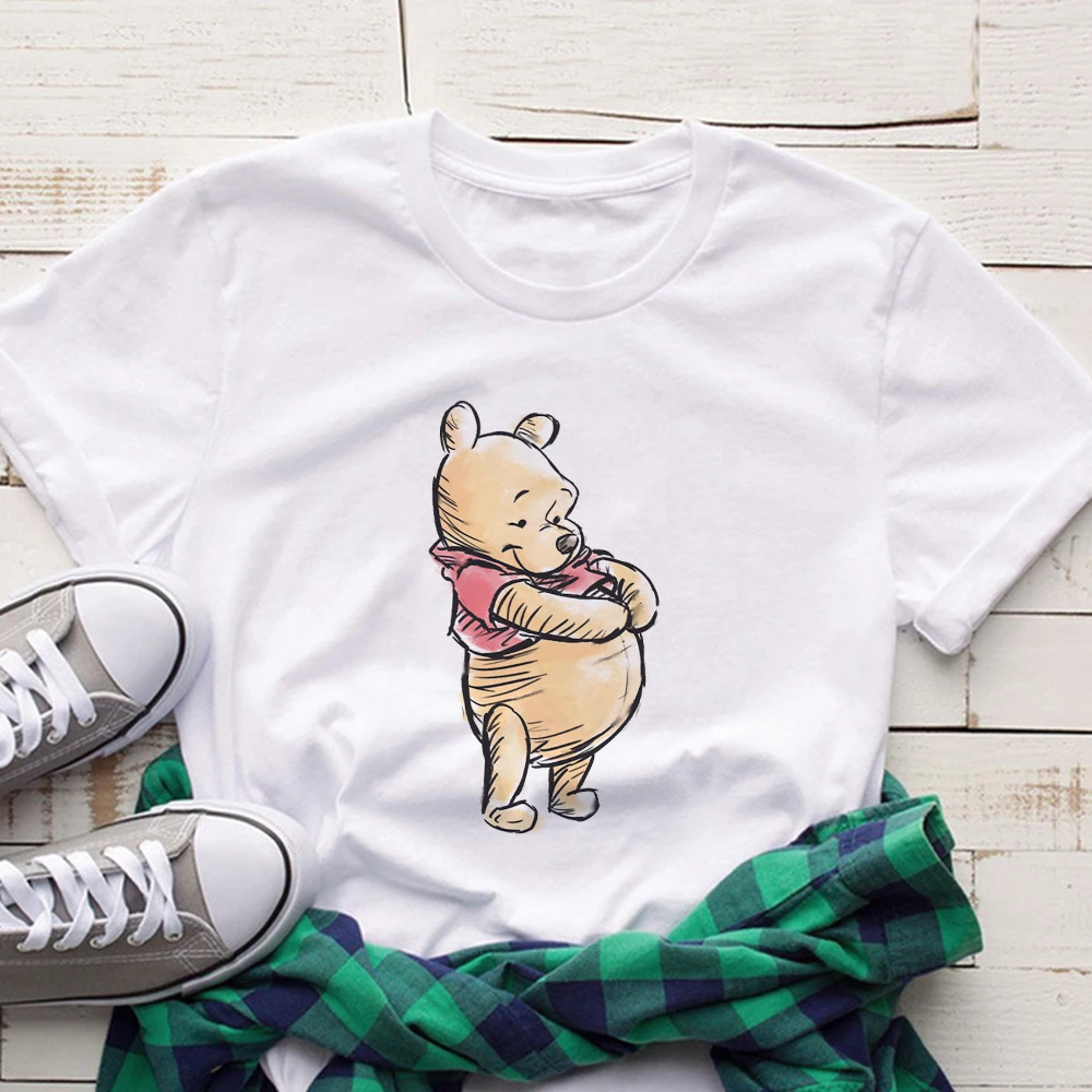 

Kawaii Pooh Bear T Shirt Women Disney Cartoon Clothes Cute Sweet Style Ladies Tops Tees Young Fashion Casual T-shirts Home