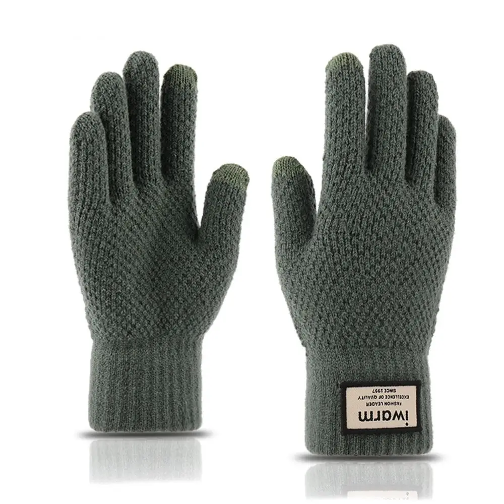

Men Solid color Outdoors Wool Knit Warmer Driving Windproof Touch Screen Knitted Gloves Finger Glove Men's Gloves