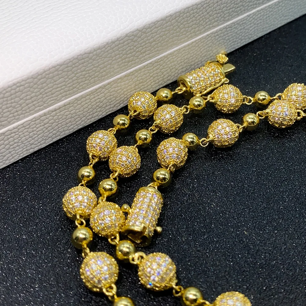 Hiphop Round Ball Iced Moissanite Diamond Chain Necklace 925 Sterling Silver 8-10mm Bead Link Necklace Pass Tester with Gra