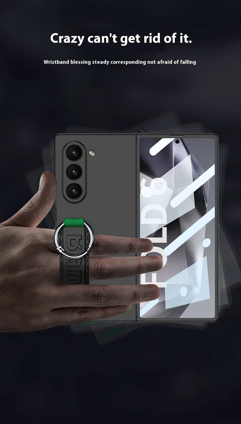 Custodia rigida in PC con retro in vetro satinato per Samsung Galaxy Z Fold 6 5 con cinturino ad anello_voghion.com