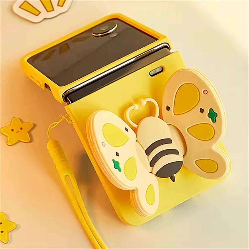 Adorable 3D Bee Hinge Protective Case with Hand Strap