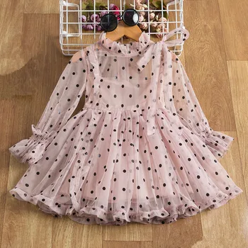 3-8 Year Polka-dot Girls Princess Dress For Kids Spring Autumn Long Sleeve Elegant Birthday Party Gown Children Casual Clothes 1