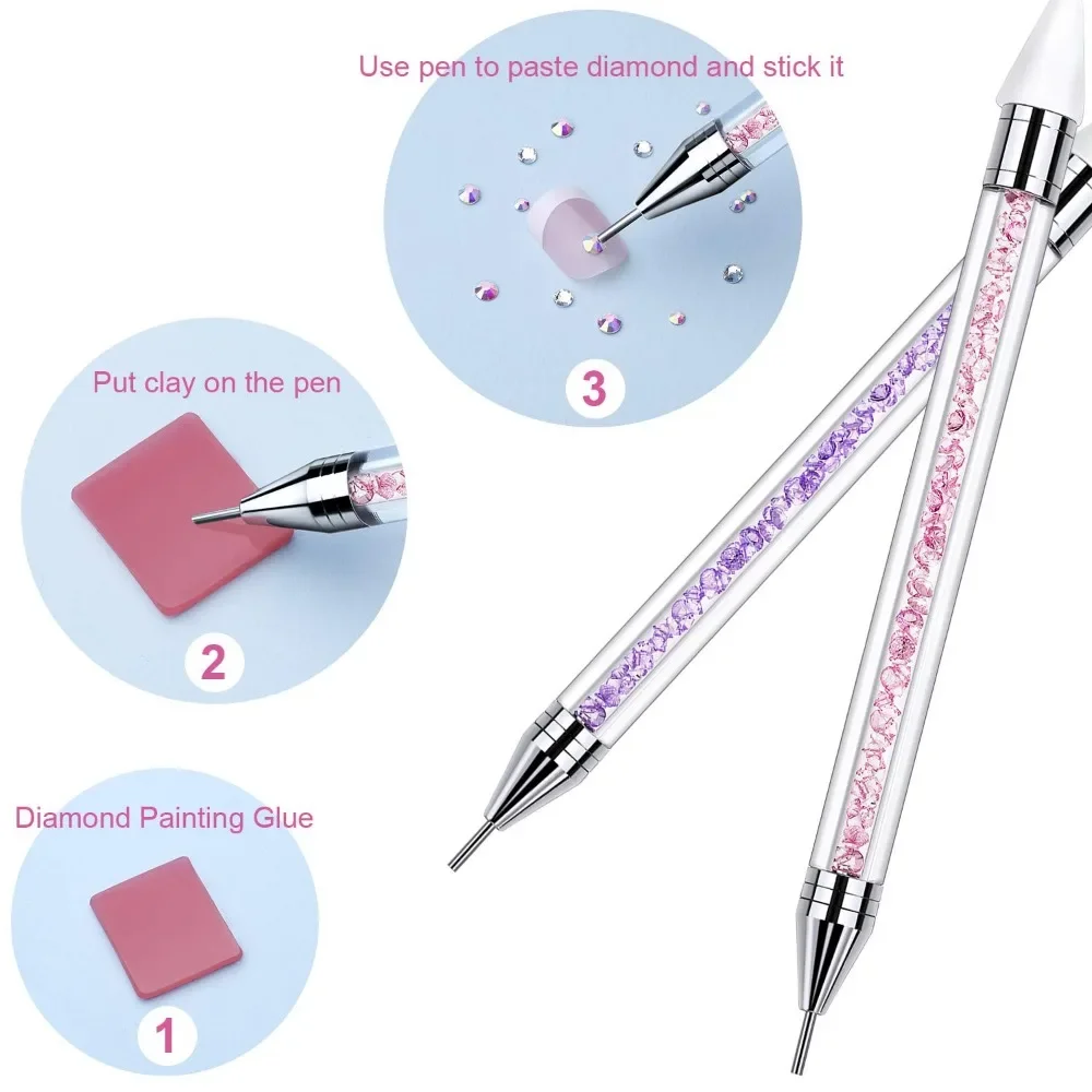 Nail Art Dual Heads Acrylic Design Metal Dotting Wax Pen Rhinestones Gem Picking Picker Manicure Drill Pencil Silicone Head Tool 6