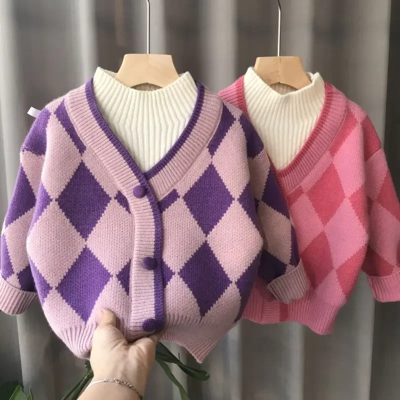 

New Baby Thickened Bottoming Shirt Winter New Korean Children's Clothing Girls' Love Striped with Fleece Lining Pullover Sweater