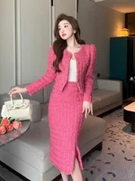 Two-Piece Set for Women Cropped Tweed Coat+Split Half Skirt Elegant Female Slim Fitting Suit Casual and Trendy Spring 2