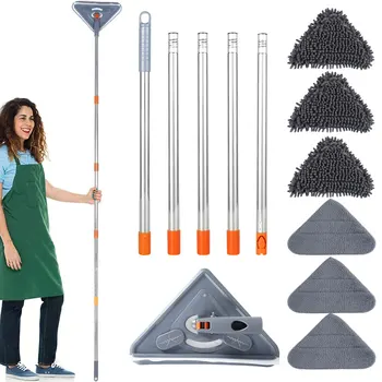 Wall Mop with Long Handle 360 ° Rotating Triangle Microfiber Wall Cleaning Mop Adjustable Dry and Wet Dust Mop Cleaner for Floor 1