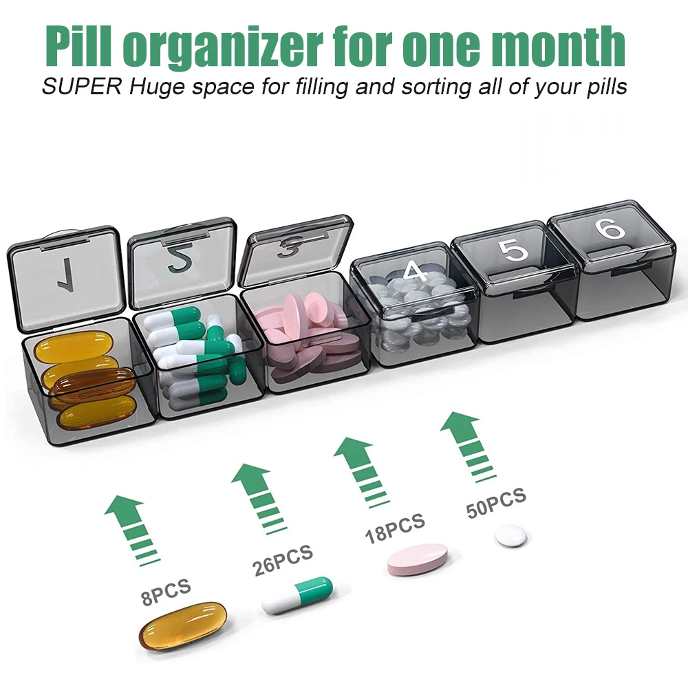 Monthly Pill Organizer with Large Compartments for Vitamins and Medications