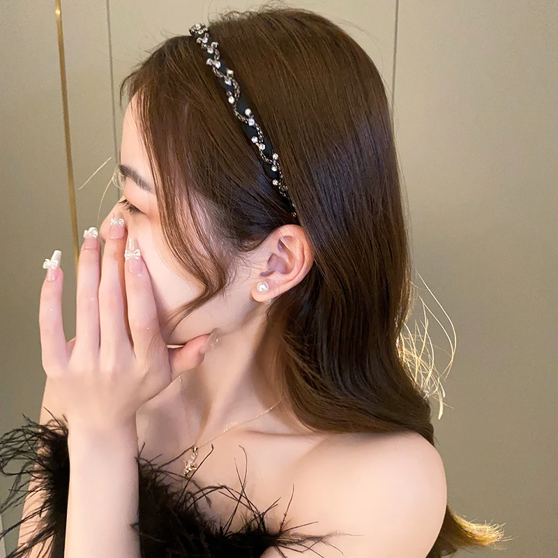 Blätter Quadratische Geometrische Strass Imitation Perle Silber Farbe Haarbänder für Frauen Einfache Vielseitige Temperament Kopf Zubehör – Detail 4