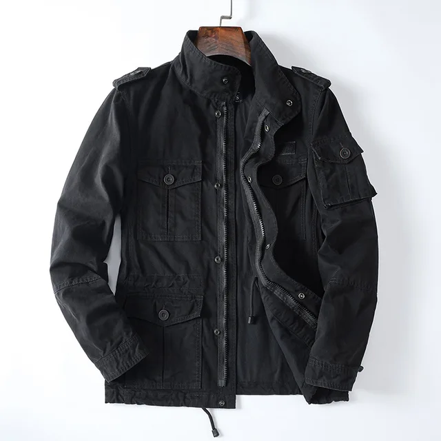 Large Size Spring Autumn Men's Jacket Cotton Zipper Casual Loose Coat Multi Pocket Cargo Jacket 3