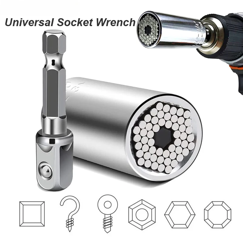 Kesitoyo Multifunctional Silvery 7 to 19mm Magic Socket Multi Purpose Wrench Extension Rod Electric Hand Drill Screw Tool Set 2