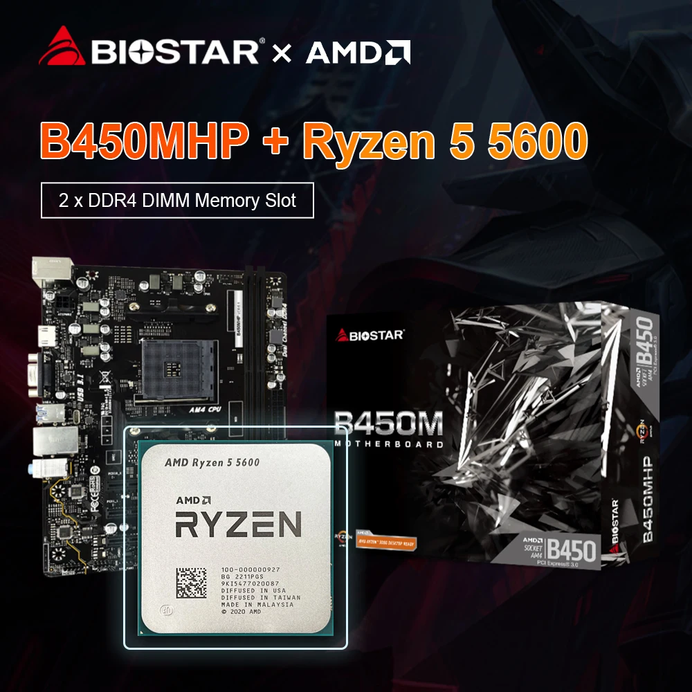 Biostar Nuova Scheda Madre B450Mhp B450M Am4 + Amd Ryzen 5 5600 R5 5600 Processore Cpu Ddr4 B450M Usb3.1 M.2 Micro Atx Placa Mae