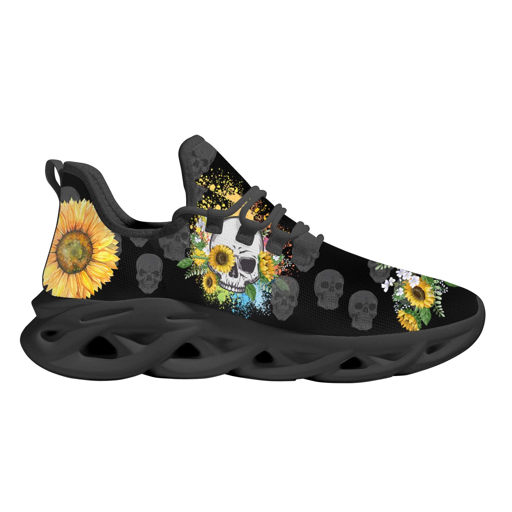 Sunflower Skull Flat Casual Shoes Outdoor Adult Students Sports Fitness Running Shoes High Quality Lightweight Sneakers Zapatos