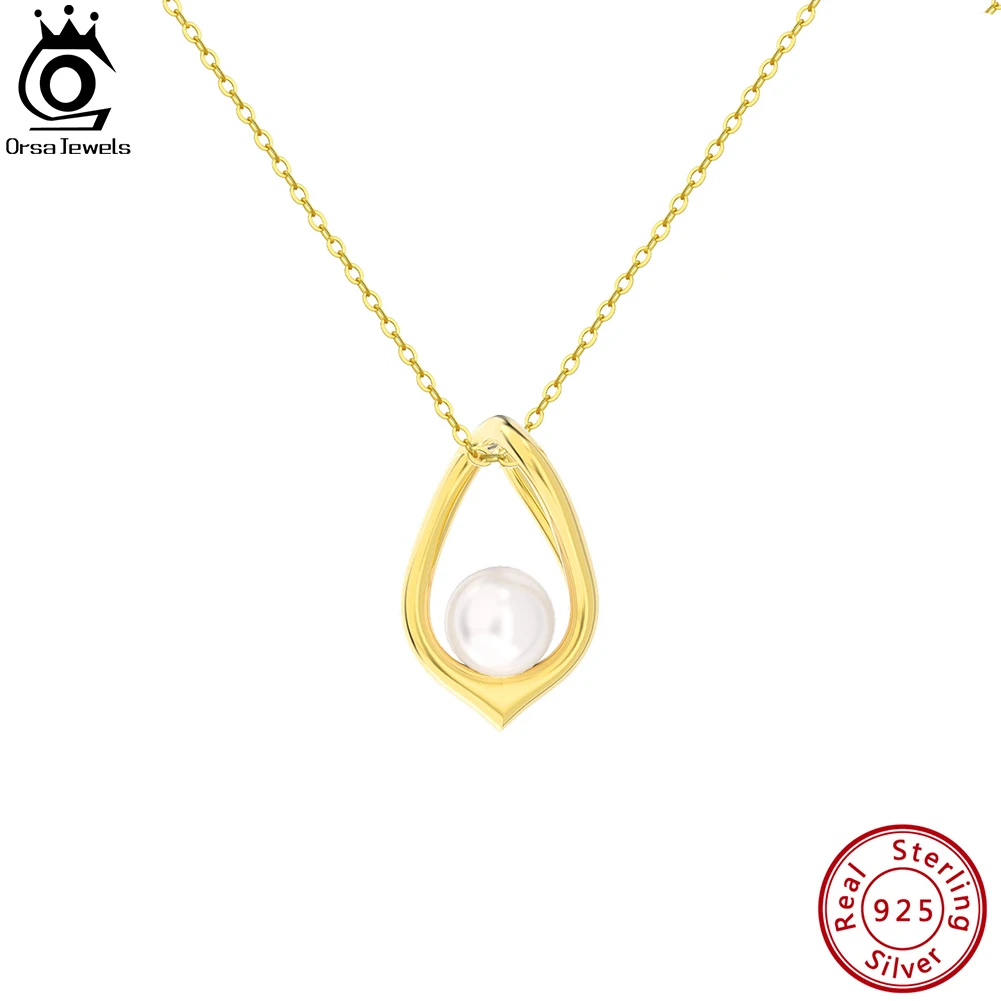 

ORSA JEWELS 14K Gold Pearl Pendant Necklace for Women 925 Sterling Silver Vintage Natural Pearl Anniversary Gift Jewelry GPN40