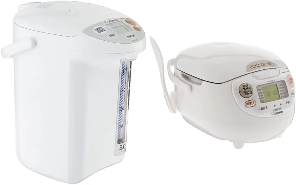 

Zojirushi Micom Water Boiler and Warmer, 169 oz/5.0 L, White & NS-ZCC10 Neuro Fuzzy Rice Cooker, 5.5-Cup, White