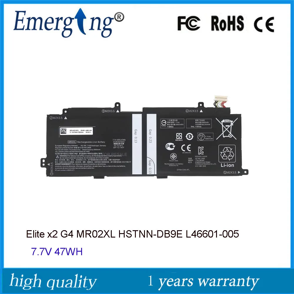 7.7V 47Wh Nuova Batteria Mr02Xl Per Hp Elite X2 G4 Mc02Xl Hstnn-Db9E L46601-005Tpn-Db