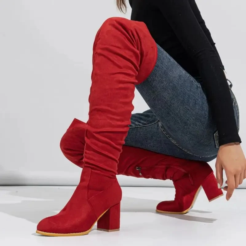 Comfortable Knee-High Winter Boots for Women Ladies Flat Frosted Over-the-Knee PU Rubber Boots with 7.5cm Height