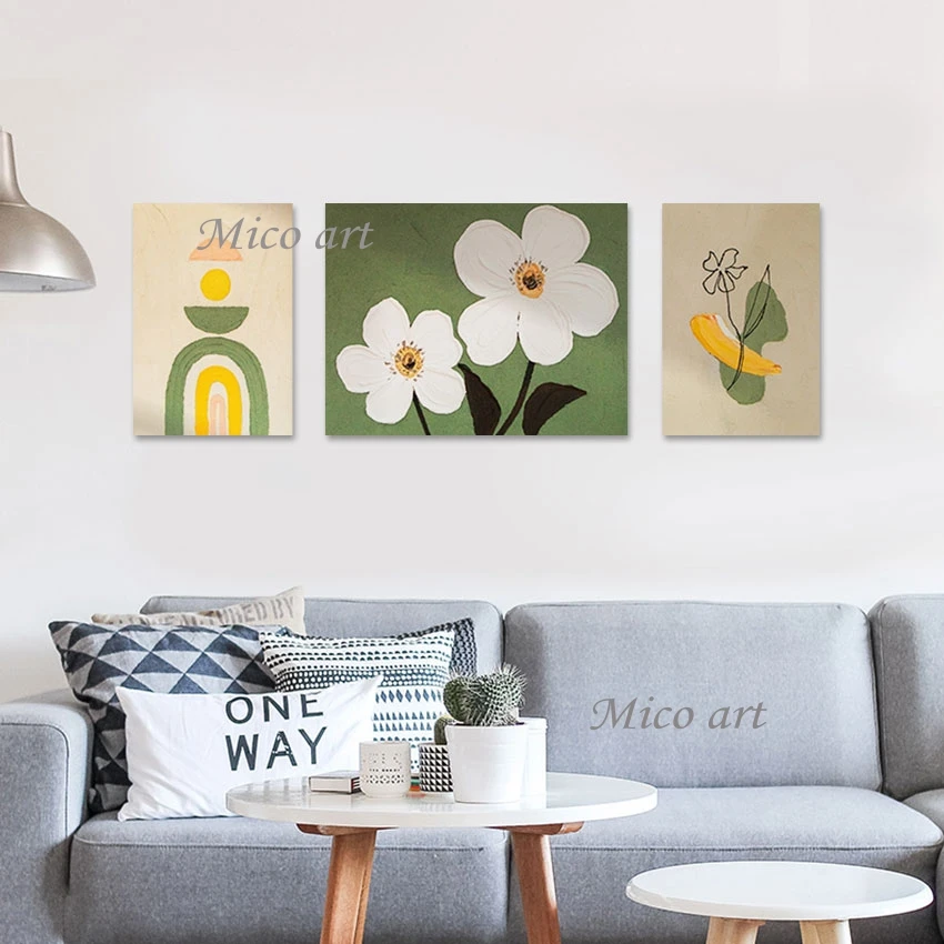 

Abstract Canvas Art White Acrylic Flower Easy Pictures To Painting Unframed China Import Item Decoration 3pcs Wall Painting