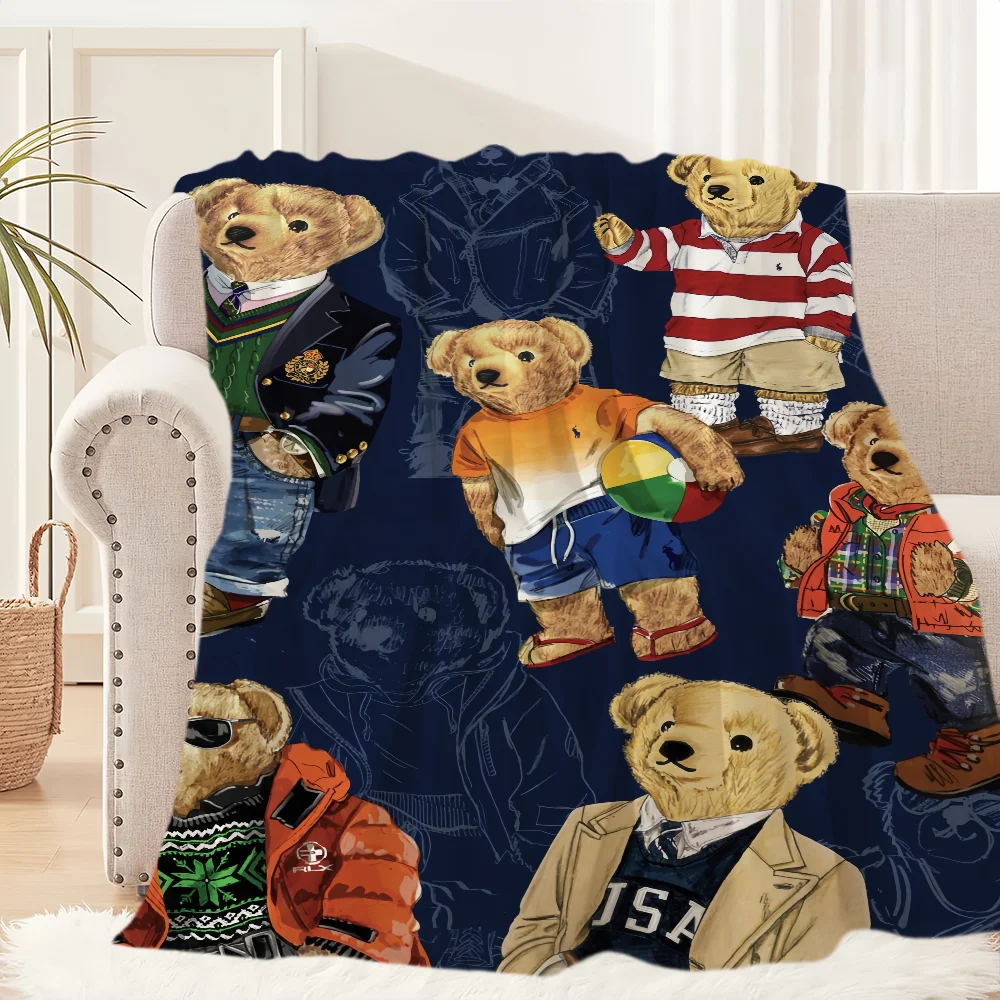Fashion B-Bears Cute Blanket Plush Nap Sofa rug for P-POLO-S Living Room Warm Office Bedroom Birthday Home Travel Kid Gifts 6