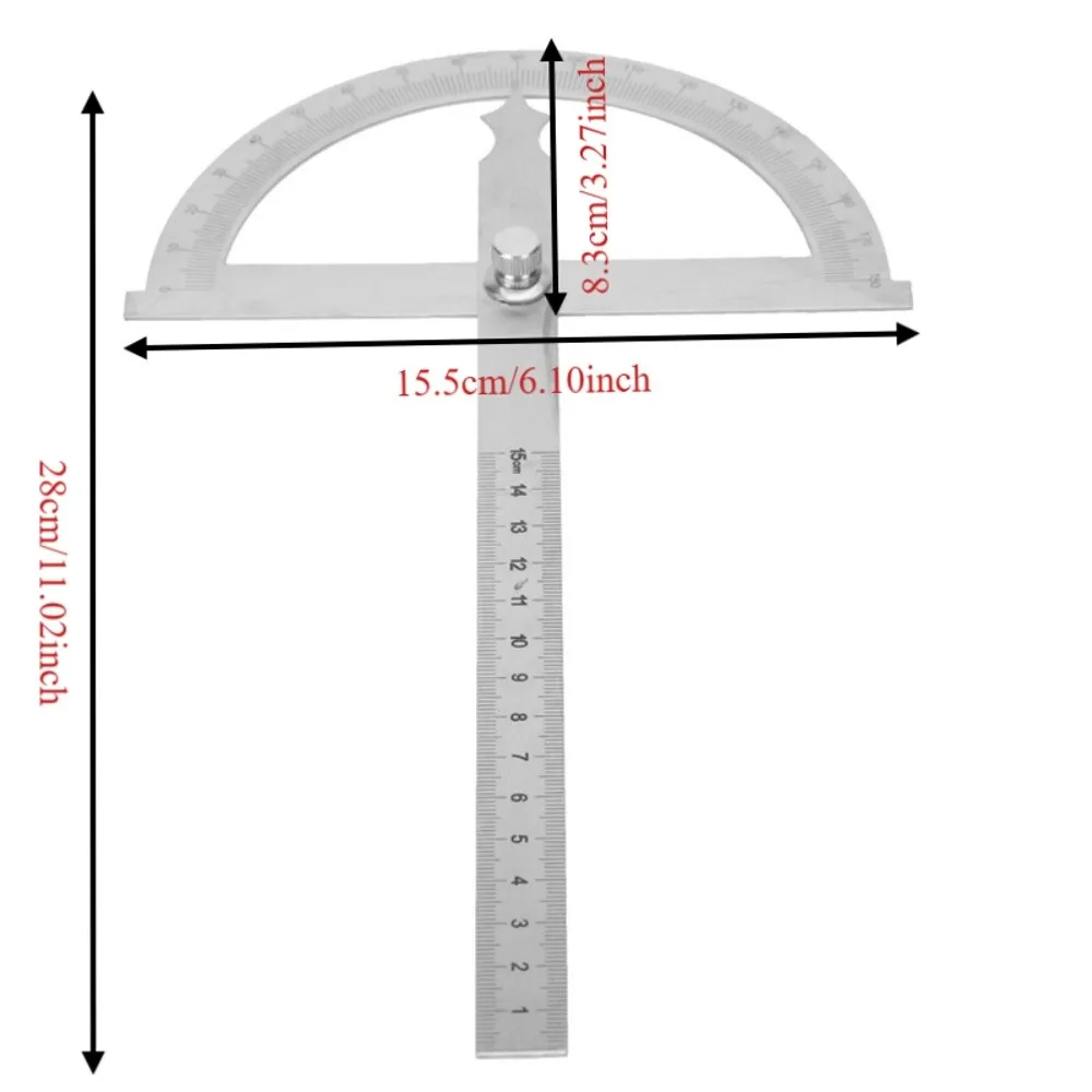 스테인레스 스틸 스테인레스 스틸 각도기 0-180도 회전식 각도계 각도 측정기 15cm 실버 회전식 각도기