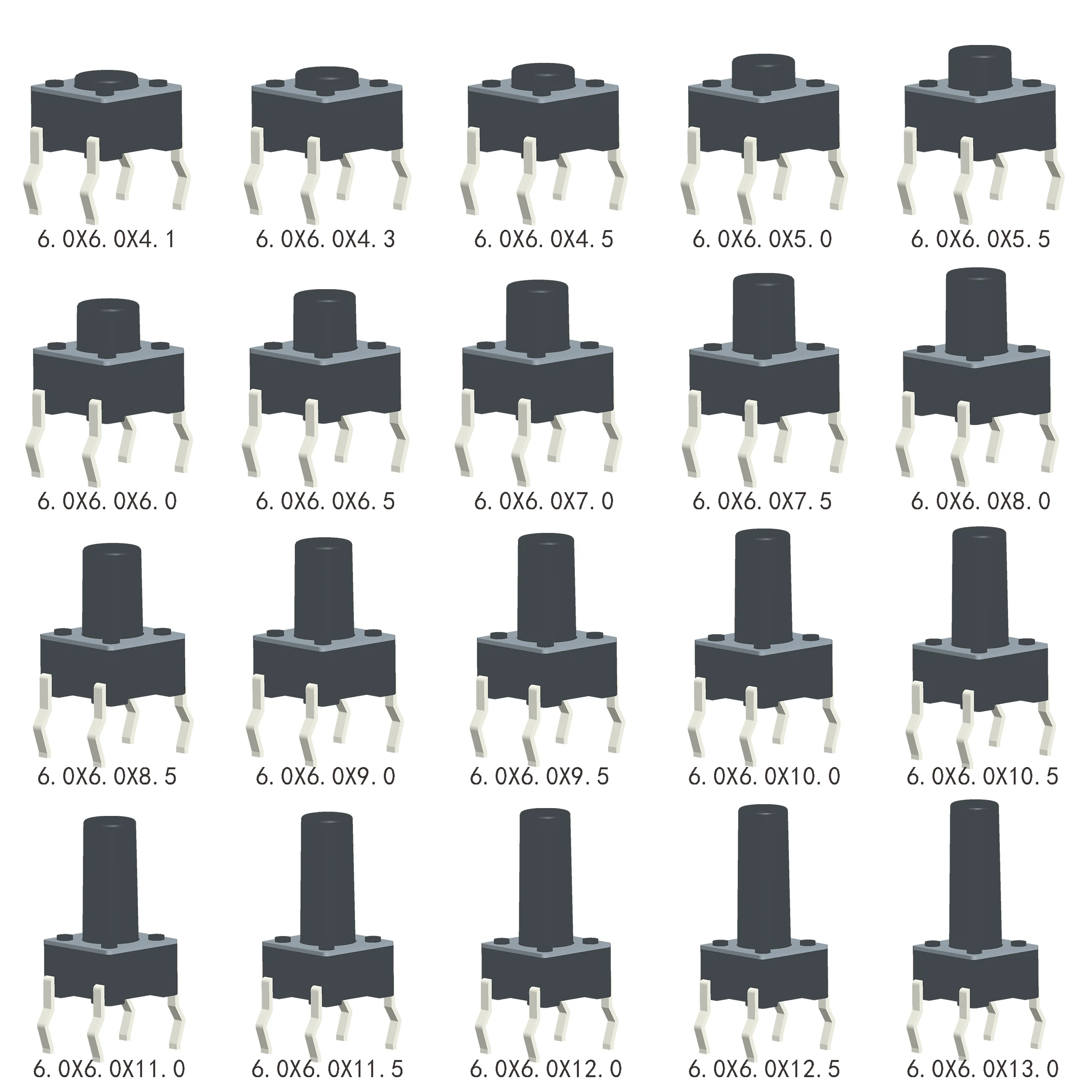 50pcs Tactile Switch 6x6mm H=4.1/4.3/5/5.5/6/7/8/9/~13mm Momentary Tact Button Mini Push Button 4Pin/2Pin DIP/SMT  Widely Use
