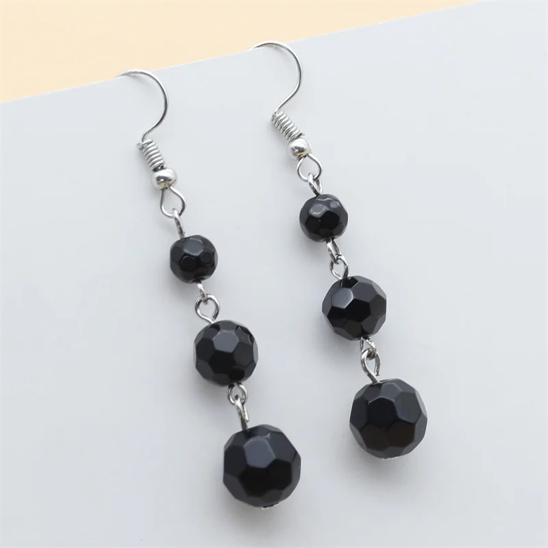 Pendant Earrings Fashion Girl Earrings Black Cut Faceted Pendant Long Ladies Pendant Earrings Jewelry DIY Charm Craft Gifts