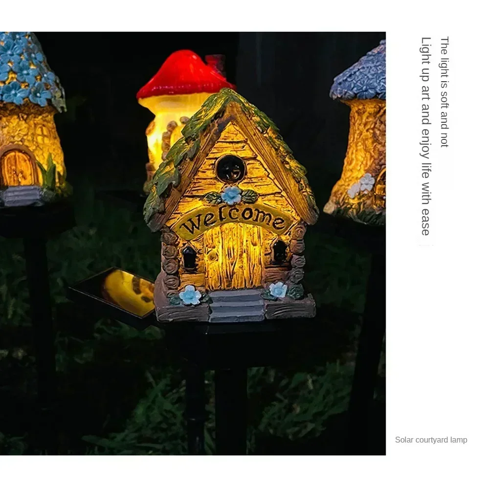Solar Lights Solar Fairy Lights Garden Light Solar Decoration Light Resin Craft Miniature Fairy Mushroom House Solar Powered Garden Yard Outdoor Decor Lamps Christmas Lamp
