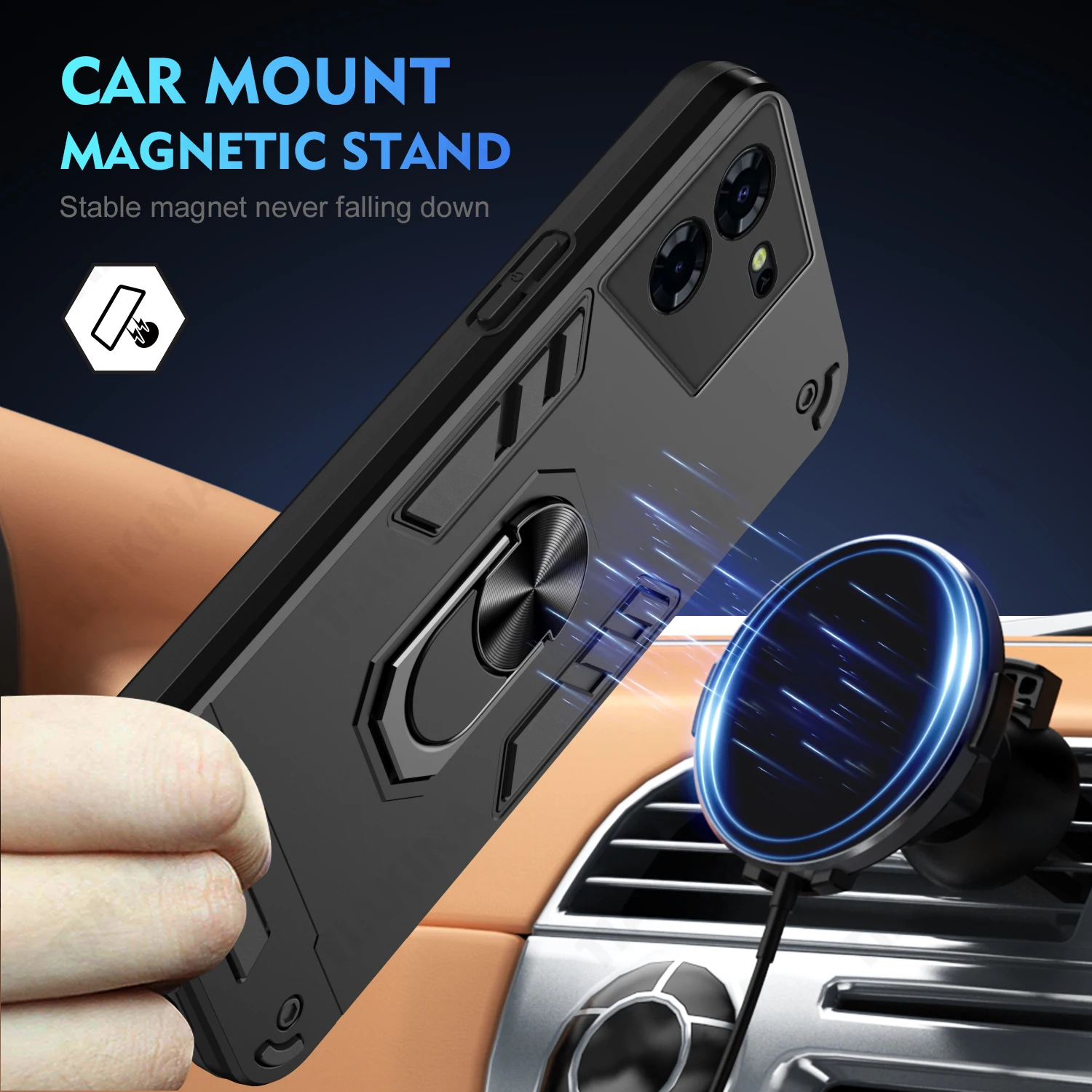 Enhanced Armor Cover with Magnetic Ring Stand - Full Protective Back Phone Case