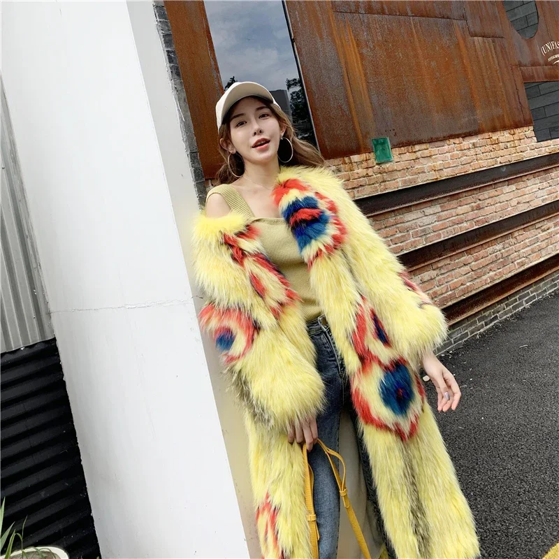 Thick Warm Woven Fox Fur Coat Imported Raccoon Outer Wear Female Long Sleeve Coat Women Winter Jacket Knitted Women's Clothing