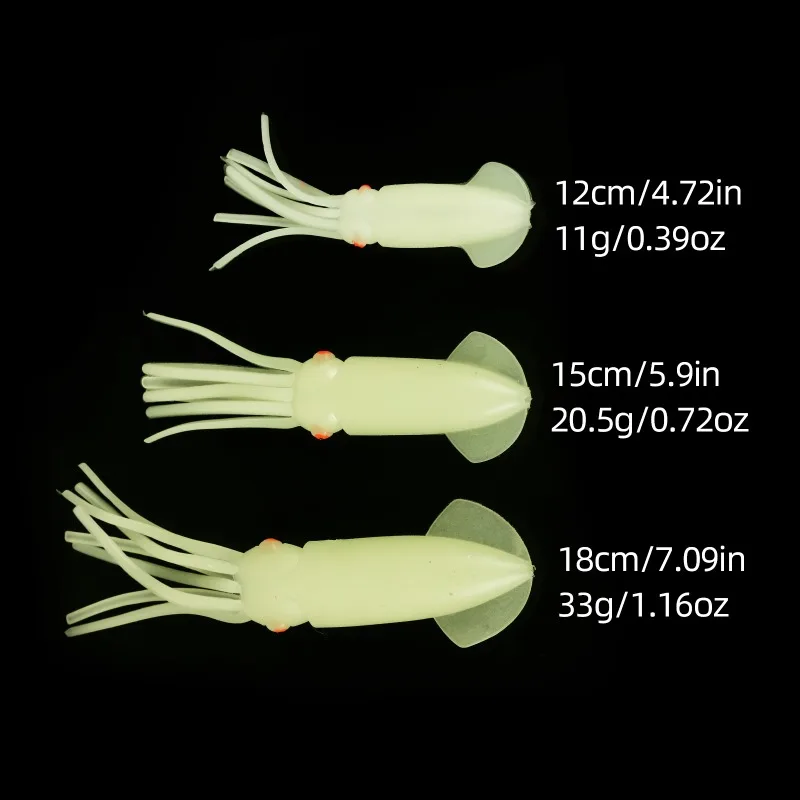 12 15 18CM Soft Squid Fishing Trolling Lure 11g 20g 33g Luminous Squid Jig Wobblers Bait For Sea Fishing Boat Rockfishing fishing lure