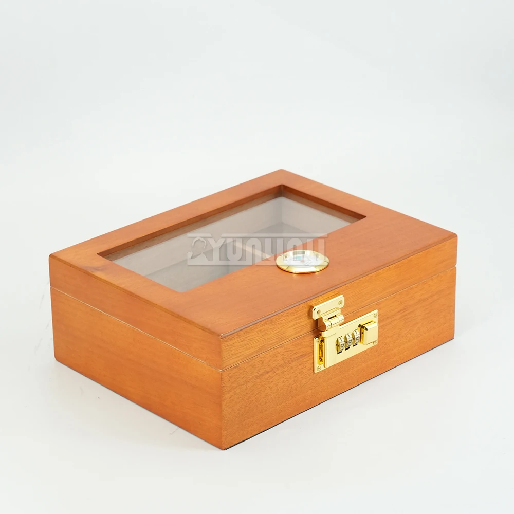 Portable Cigar Box Humidifier Cedar Wood with Combination Lock Humidor