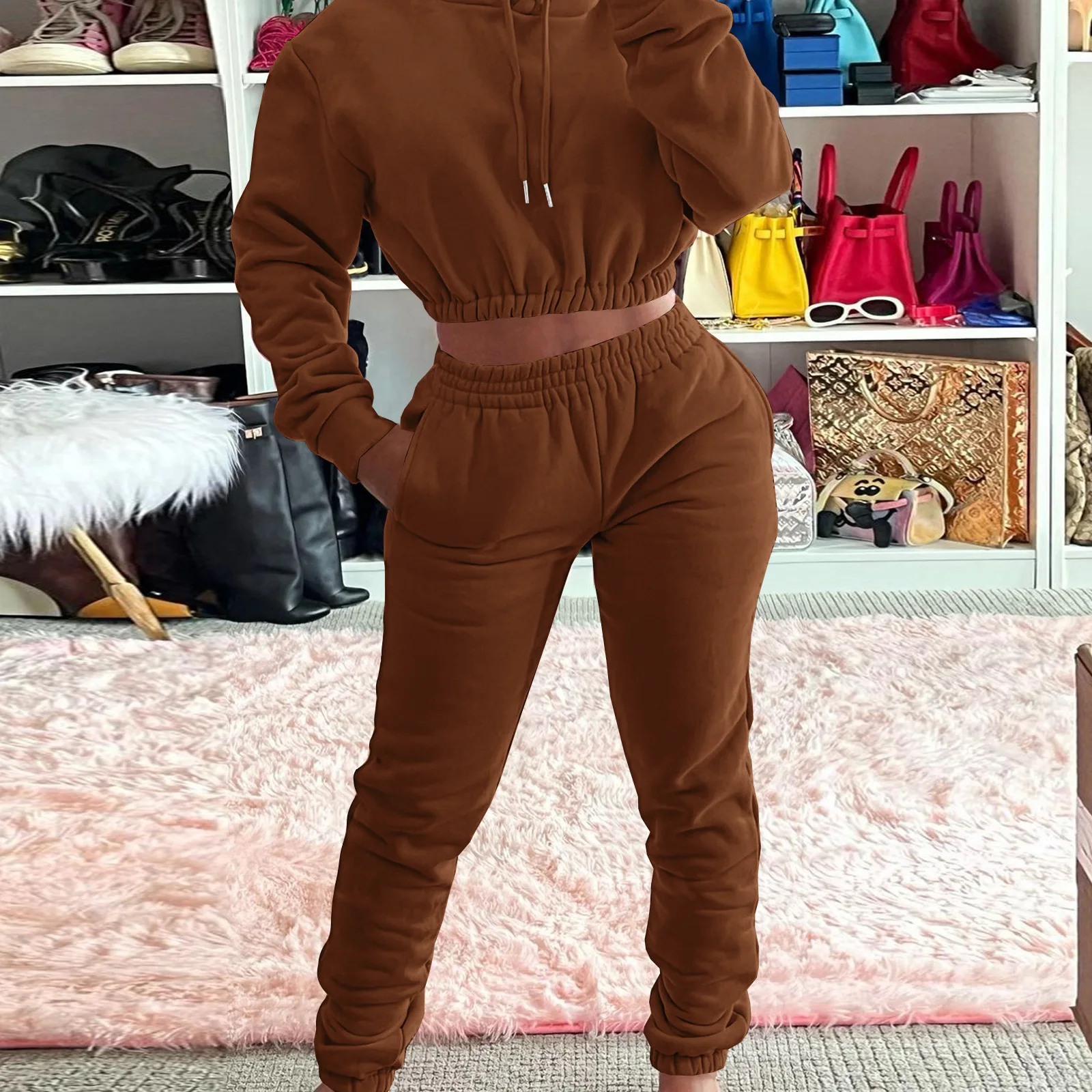 

MUDAN Solid Women Tracksuit Casual Hoodies Sweatshirt Pant Set Lounge Wear Sport Suit 2PCS Autumn Winter Clothes