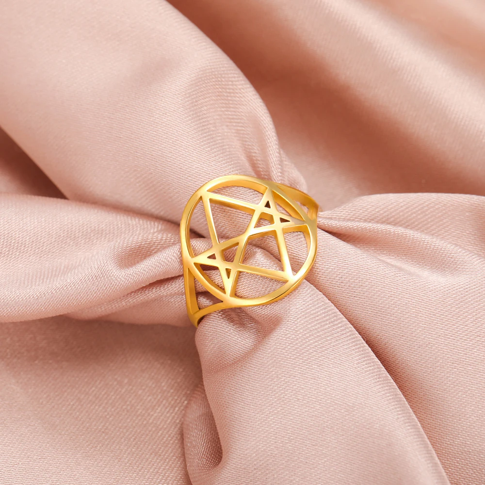 Dawapara Unicursal Hexagramm Symbol Edelstahlring für Männer Frauen Thelema Heilige Geometrie Spiritueller Schmuck – Detail 15